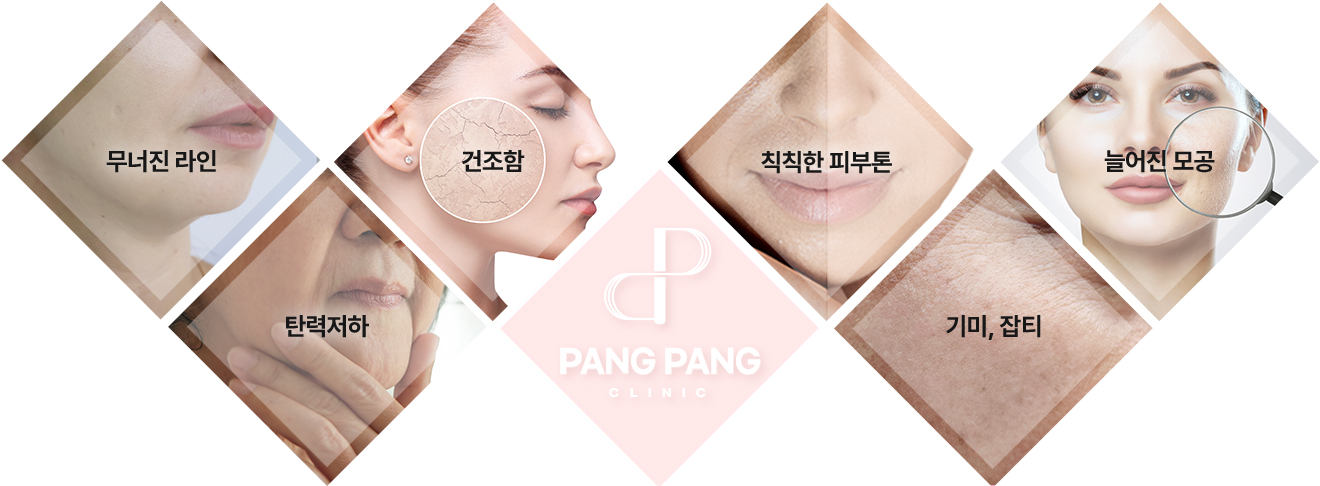 무너진라인 + 탄력저하 + 건조함 + 칙칙한 피부톤 + 기미,잡티 + 늘어진 모공